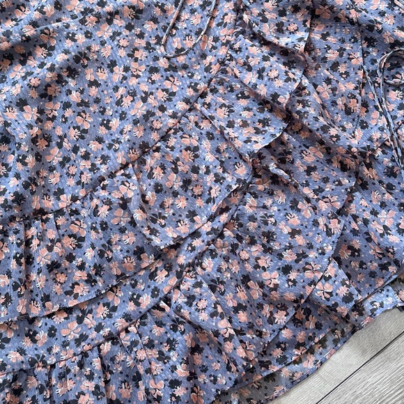 1. State Floral Ruffle Balloon Sleeve Mini Wrap Dress - Picture 7 of 16